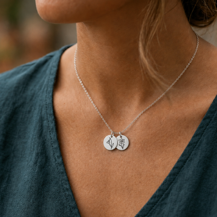 Birth Flower Necklace | Hand Stamped | Sterling Silver