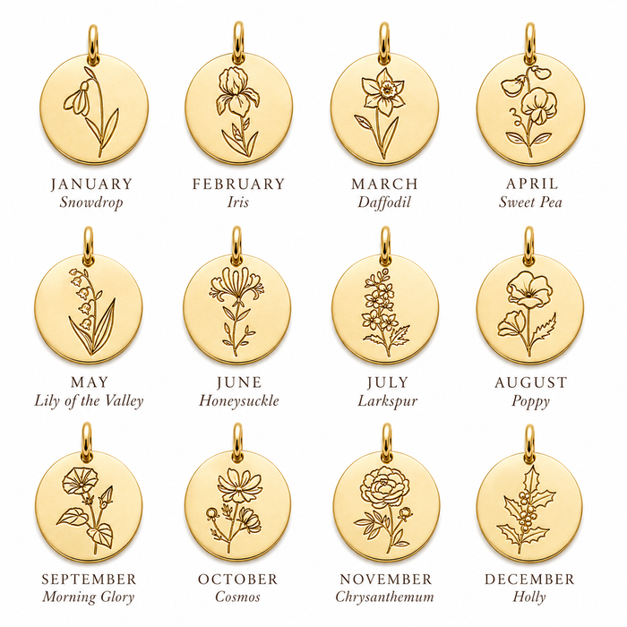 Birth Flower Necklace | Hand Stamped | Sterling Silver
