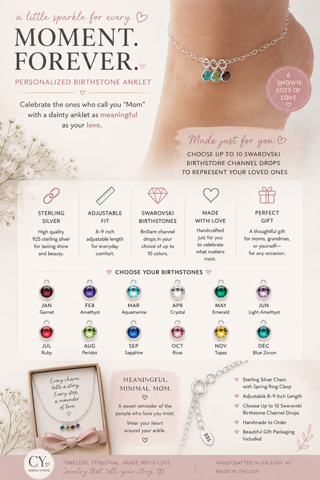 Custom Swarovski Birthstone Anklet – Adjustable Chain in Sterling Silver