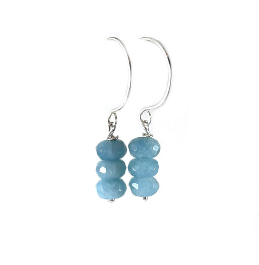 Handmade dangle earrings featuring stacked faceted aquamarine beads on sterling silver hooks