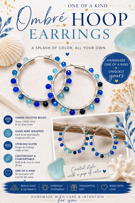 Blue Ombre Beaded Hoop Earrings