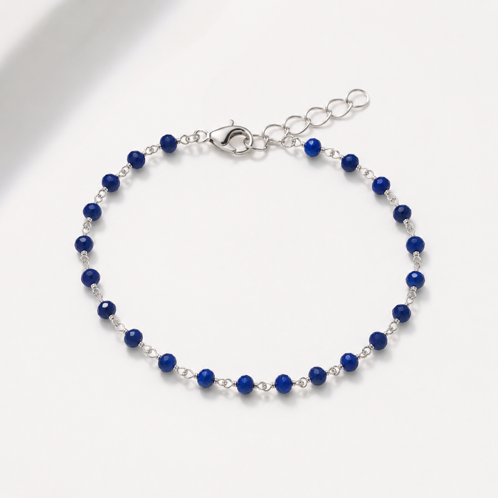 Royal Blue Agate – Sterling Silver Wire Wrapped Gemstone Bracelet