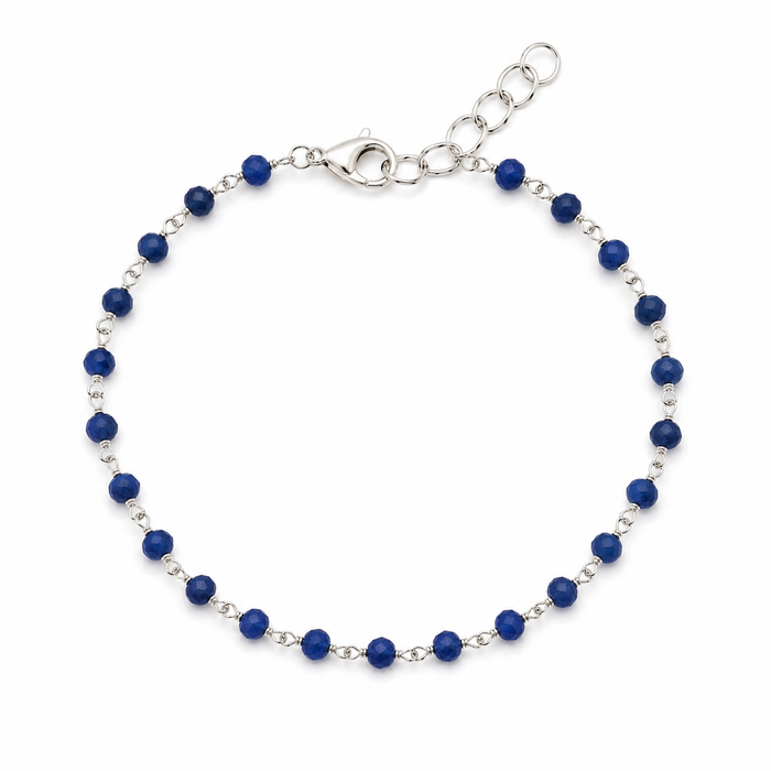 Royal Blue Agate – Sterling Silver Wire Wrapped Gemstone Bracelet