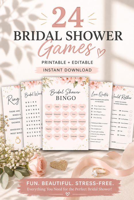 24 Printable & Editable Bridal Shower Games Bundle