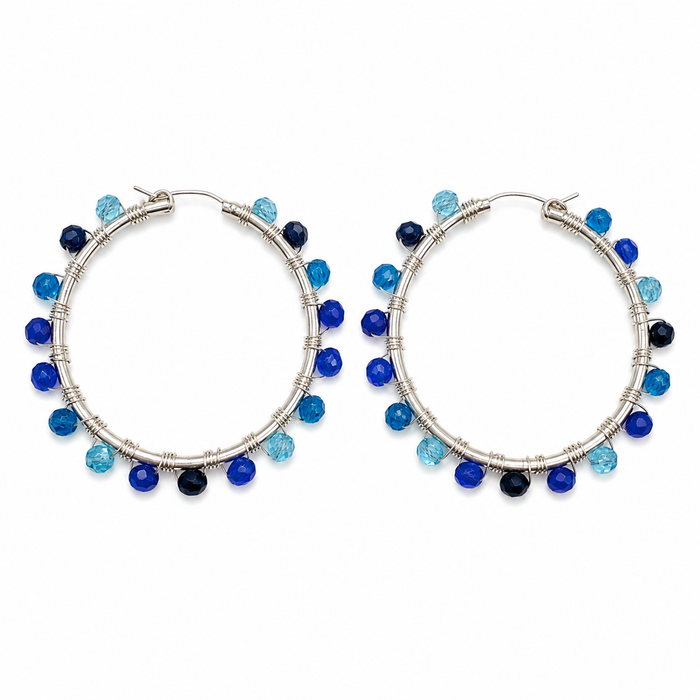 Blue Ombre Beaded Hoop Earrings