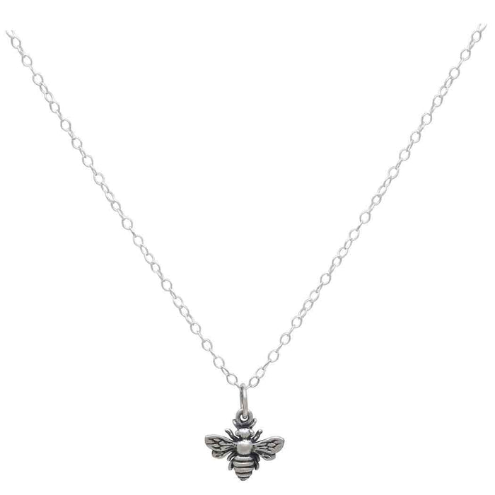 detailed sterling silver bee pendant hanging from a silver chain