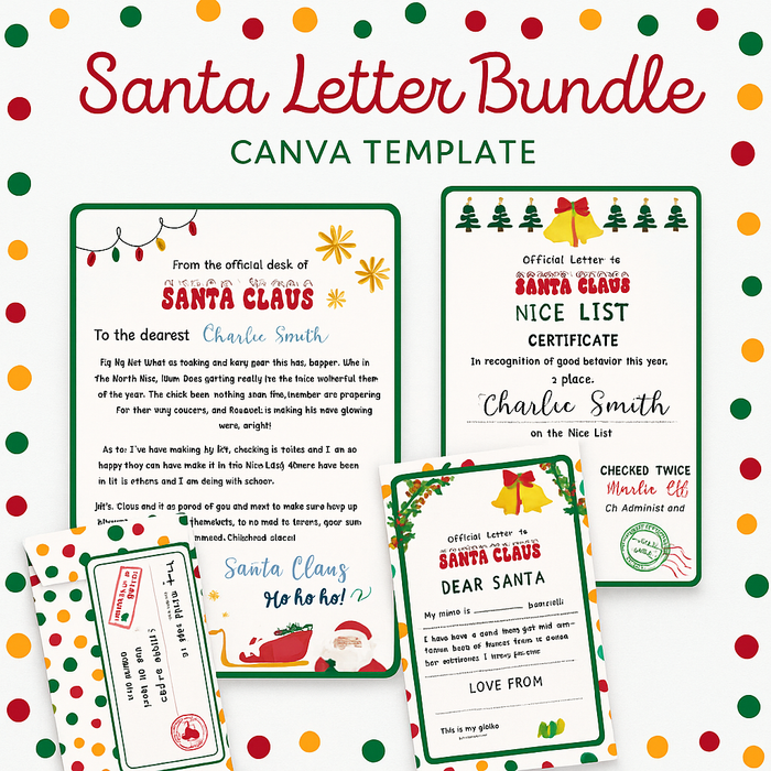 Santa Letter Bundle Canva Template – Nice List Certificate, Wish List & North Pole Envelopes