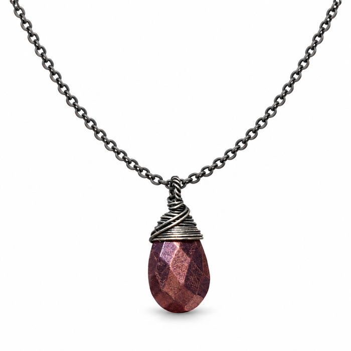 Maroon Pyrite Necklace in Oxidized Sterling Silver