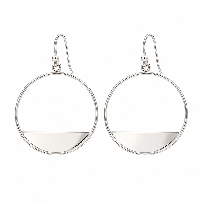 Sterling Silver Geometric Circle Dangle Earrings