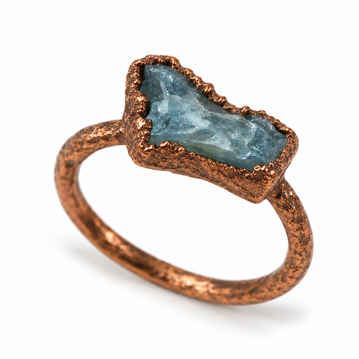 OOAK Raw Blue Apatite Copper Ring – Size 7.5