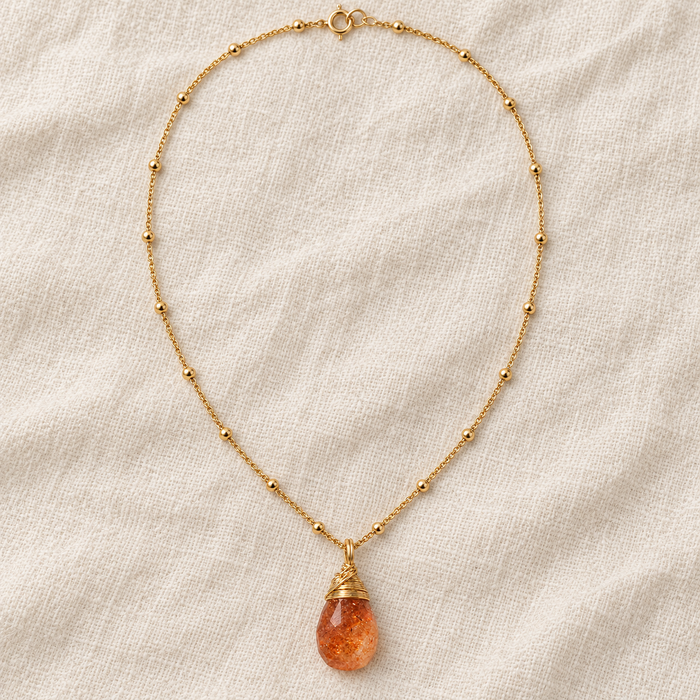 Indian Sunstone Teardrop Necklace