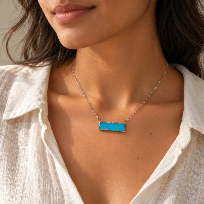 Turquoise Bar Necklace – Sterling Silver