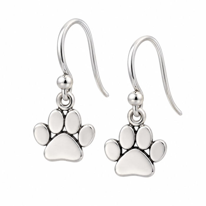 Sterling Silver Paw Print Dangle Earrings