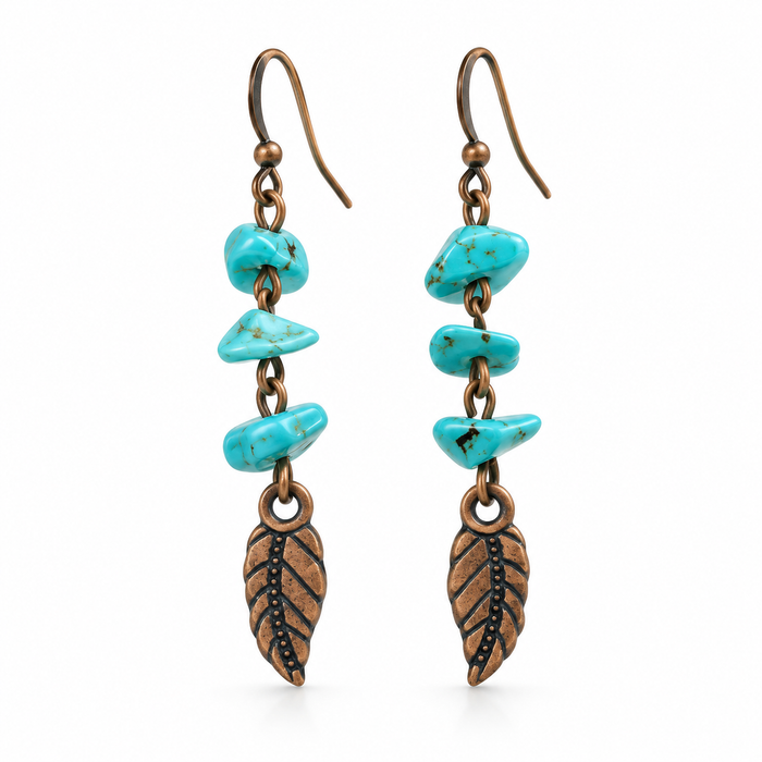 Turquoise & Copper Feather Earrings