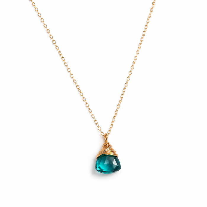 Teal Hydro Quartz Necklace | Wire Wrapped 14K Gold Filled