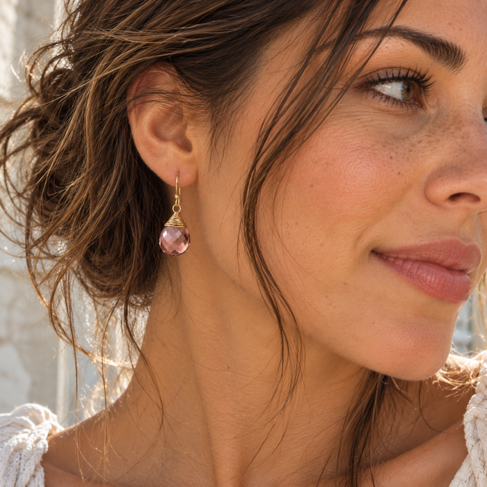 Morganite Wire Wrapped Earrings – Gold Filled