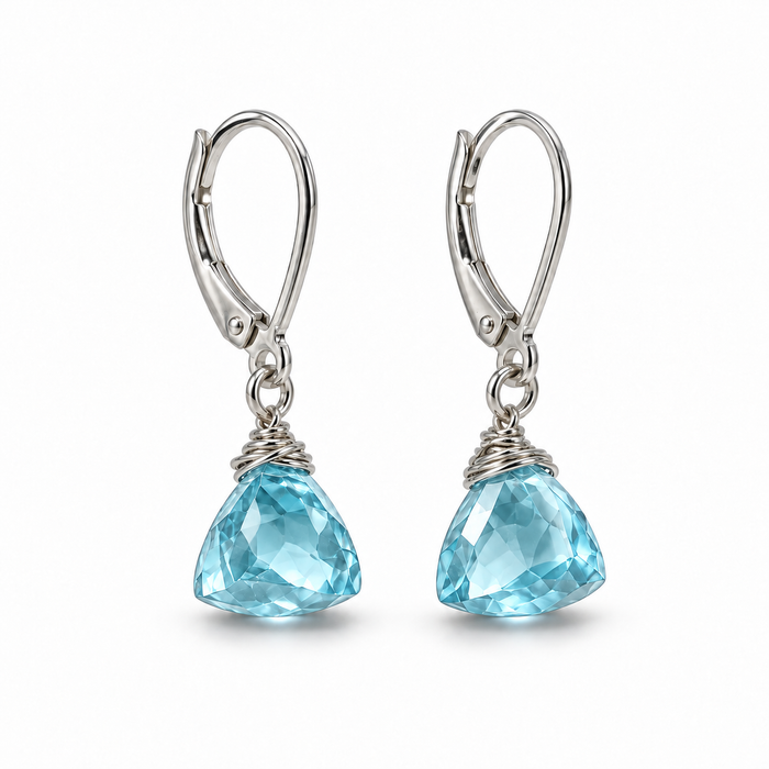 Aqua Quartz Pyramid Drop Earrings