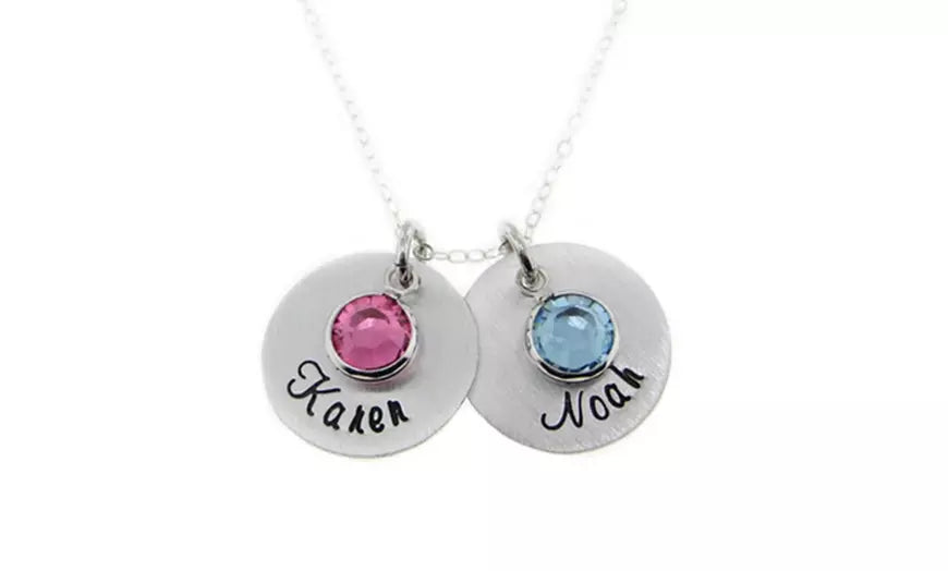 Mother's Birthstone and Name Disc Necklace