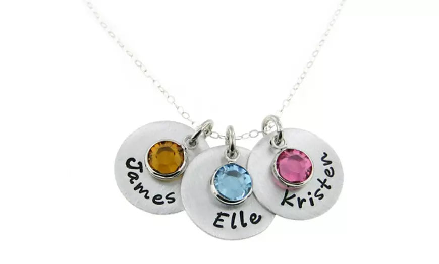 Mother's Birthstone and Name Disc Necklace