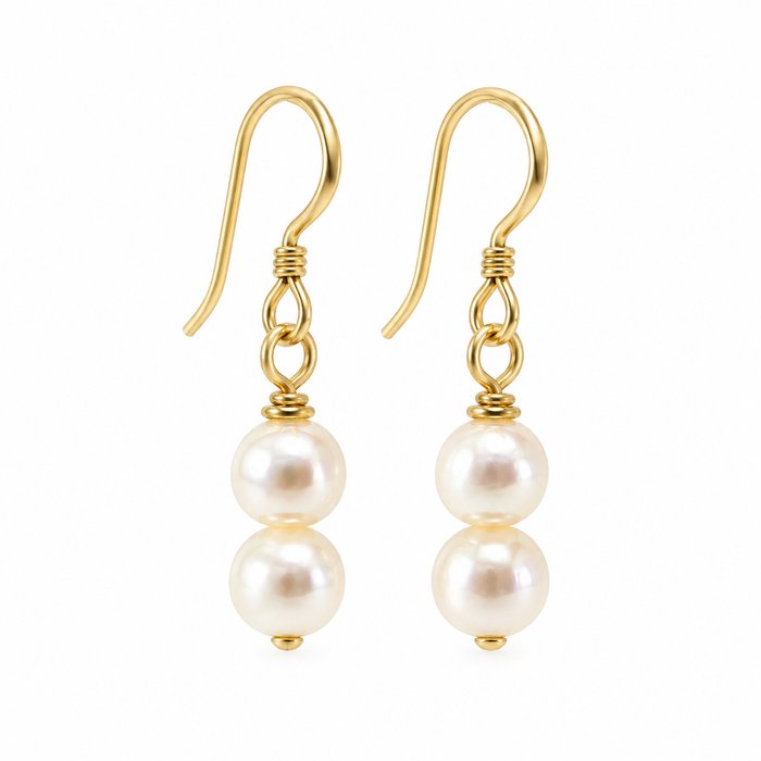 Double Freshwater Pearl Drop Earrings – Sterling Silver or 14K Gold Filled