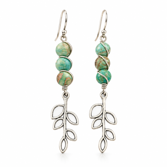 Aqua Terra Jasper & Pewter Tree Earrings