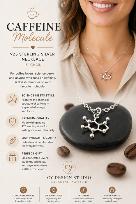 Caffeine Molecule 925 Sterling Silver Necklace