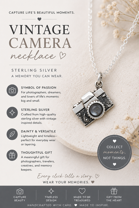 Sterling Silver Vintage Camera Necklace – Photographer Gift