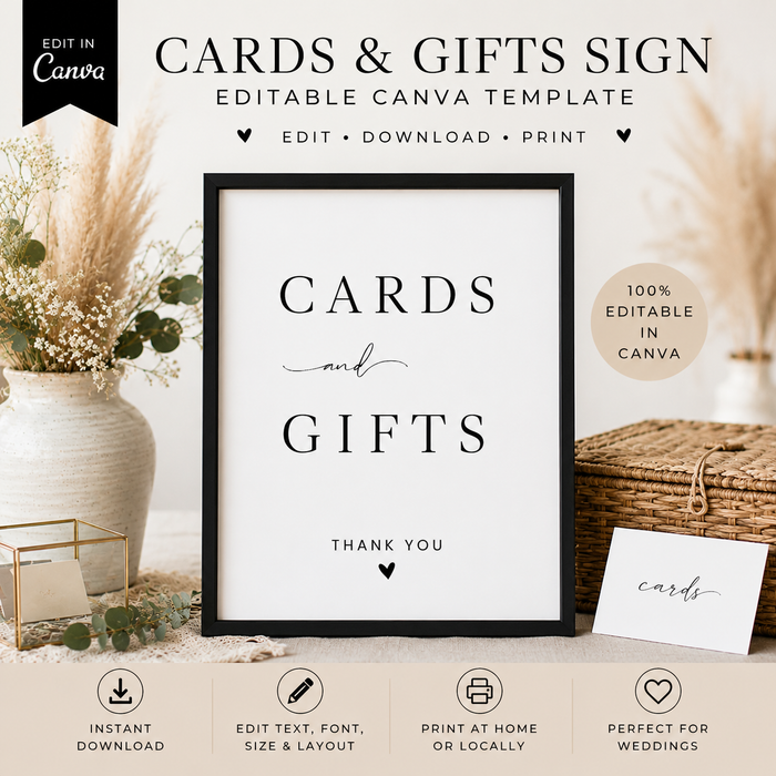 Cards & Gifts Wedding Sign | Editable Canva Template