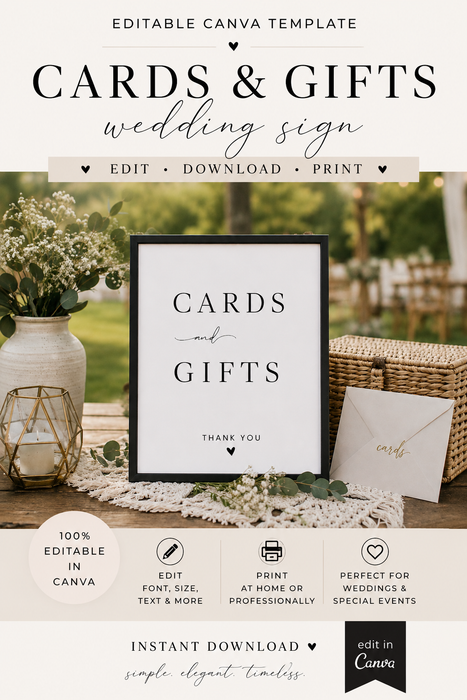 Cards & Gifts Wedding Sign | Editable Canva Template
