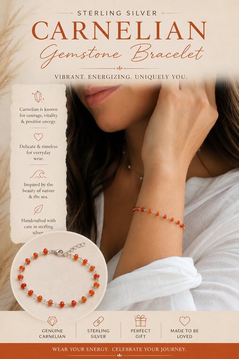 Sterling Carnelian Gemstone Wire Wrapped Bracelet