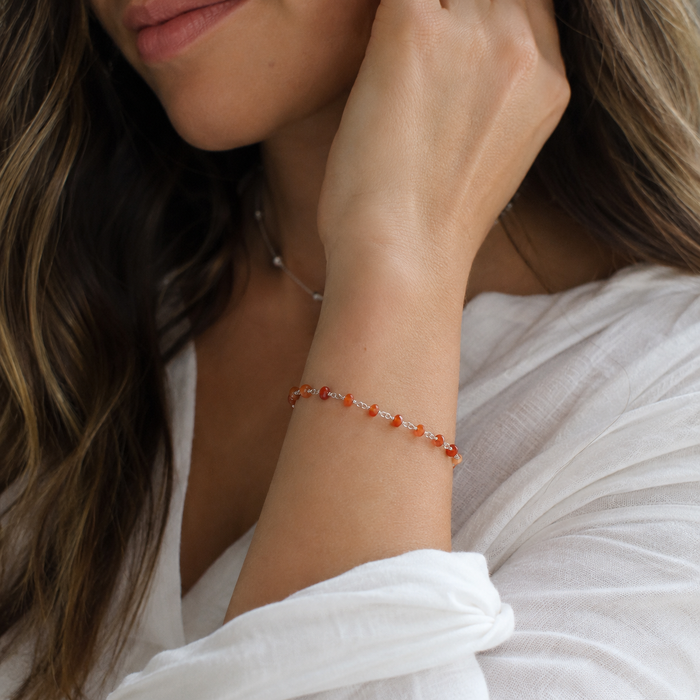 Sterling Carnelian Gemstone Wire Wrapped Bracelet