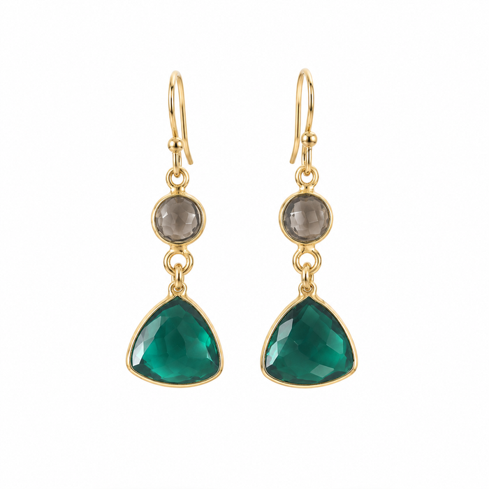 Smoky & Emerald Quartz Drop Earrings – 14k Gold Filled