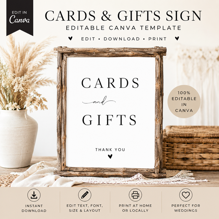 Cards & Gifts Wedding Sign | Editable Canva Template