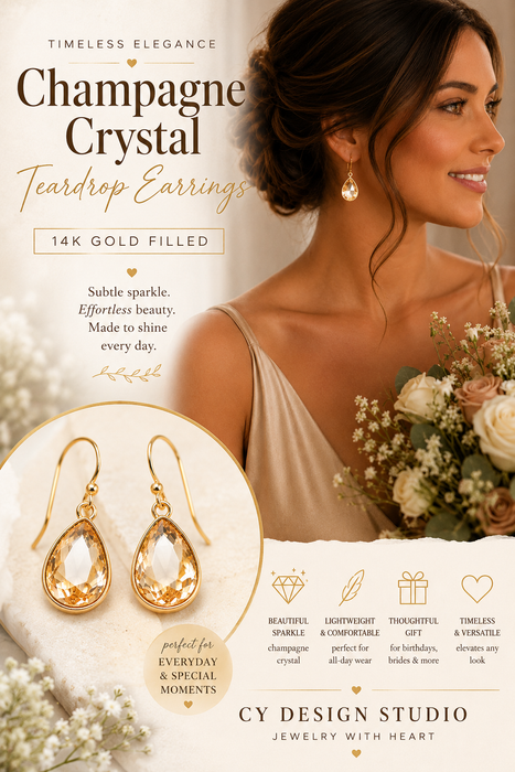 Champagne Crystal Teardrop Earrings – 14K Gold Filled