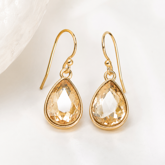 Champagne Crystal Teardrop Earrings – 14K Gold Filled