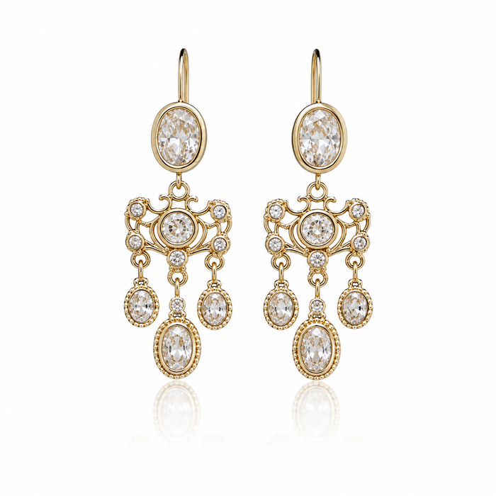 Oval Chandelier Bridal Earrings – 18K Gold Plated Crystal Statement Earrings