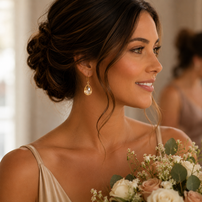 Champagne Crystal Teardrop Earrings – 14K Gold Filled