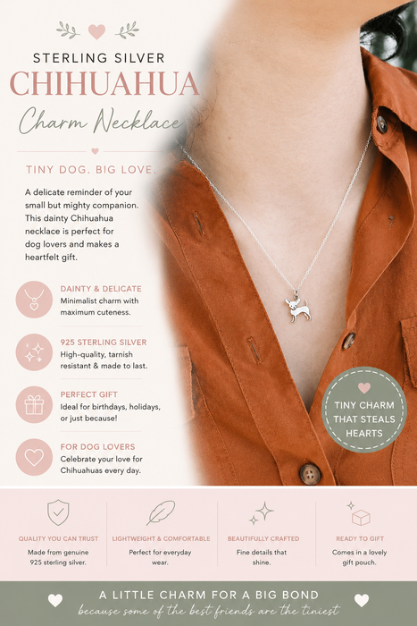 Sterling Silver Chihuahua Charm Necklace – Tiny Dog Lover Gift