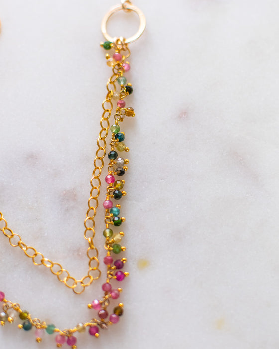 One of a Kind Tourmaline Cluster Necklace – Dual Layer Gold Filled Statement Necklace – Handmade in Raleigh