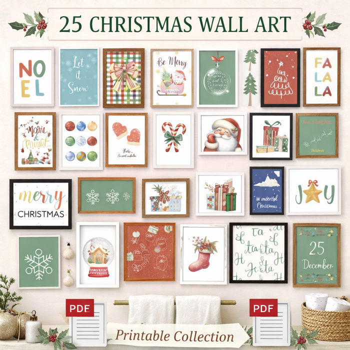 25 Christmas Wall Art Prints – Printable Holiday Gallery Set – Instant Download PDF – Festive Home Decor Bundle
