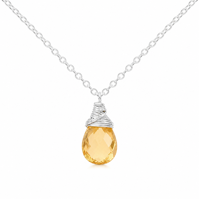 Citrine Gemstone - November Birthstone - Sterling Silver Necklace