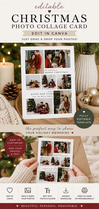 Christmas Photo Collage Card Template 5x7