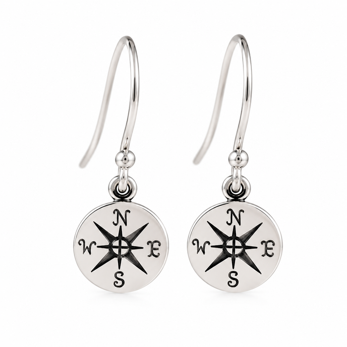 Sterling Silver Compass Dangle Earrings
