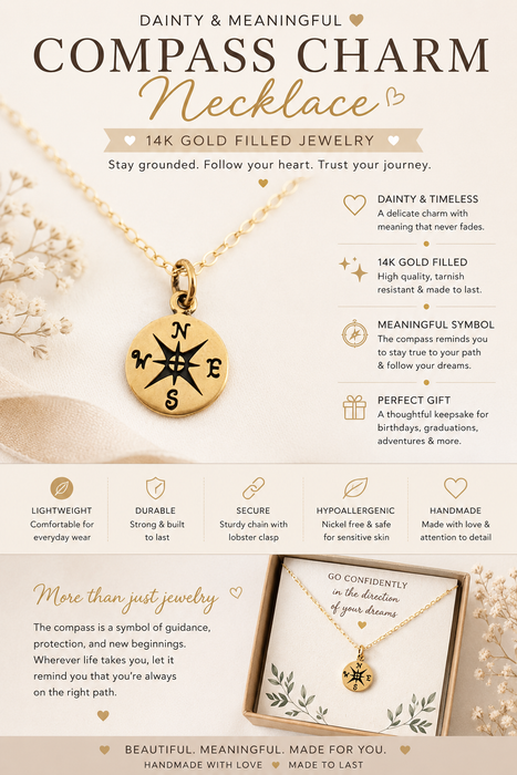 Compass Charm- Dainty 14k Gold Filled Jewelry