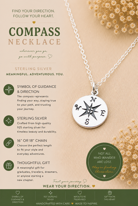 Sterling Silver Compass Necklace