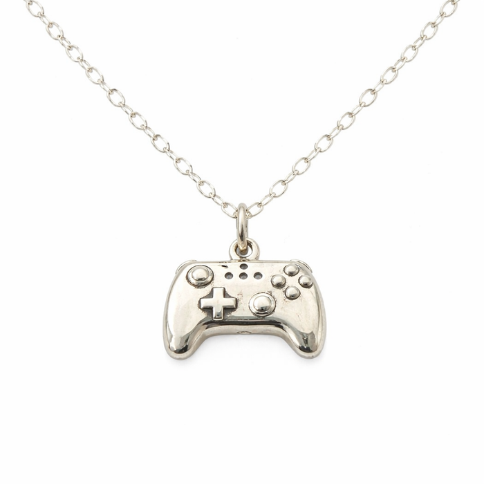 Sterling Silver Game Controller Necklace – Gamer Charm Necklace – 18" Cable Chain