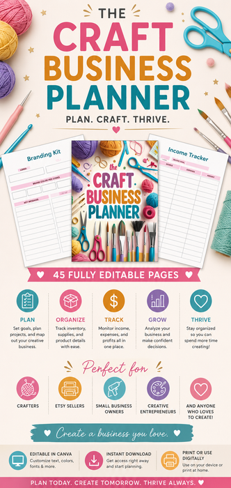 Editable Craft Business Planner – 45-Page Canva Template