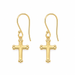 Gold cross earrings on a white background