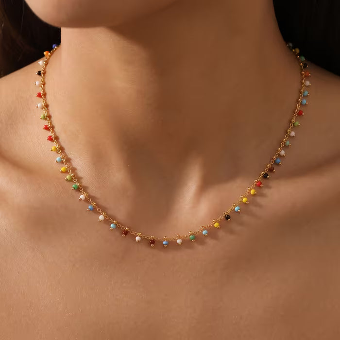 Rainbow Seed Bead Fringe Choker Necklace