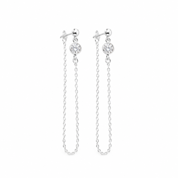 Sterling Silver CZ Front-to-Back Chain Earrings
